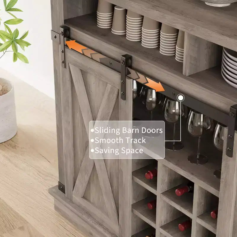 Mobile bar con spazio contenitore, credenza alta da caffè, dispensa grande da cucina con ante scorrevoli