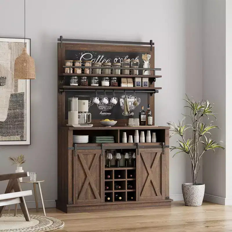 Mobile bar con spazio contenitore, credenza alta da caffè, dispensa grande da cucina con ante scorrevoli