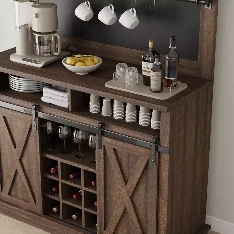 Mobile bar con spazio contenitore, credenza alta da caffè, dispensa grande da cucina con ante scorrevoli