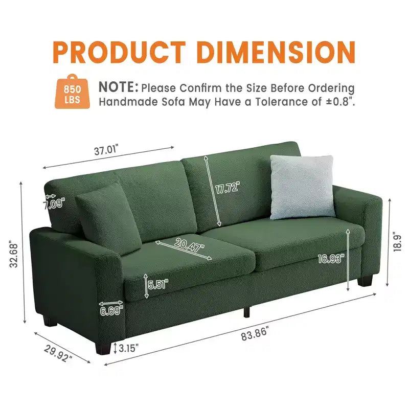 Divano moderno a 3 posti da 83 pollici, divano con seduta profonda e braccioli ampi, divanetto oversize con fodera rimovibile e lavabile, divano Cloud in peluche per camera da letto, appartamento