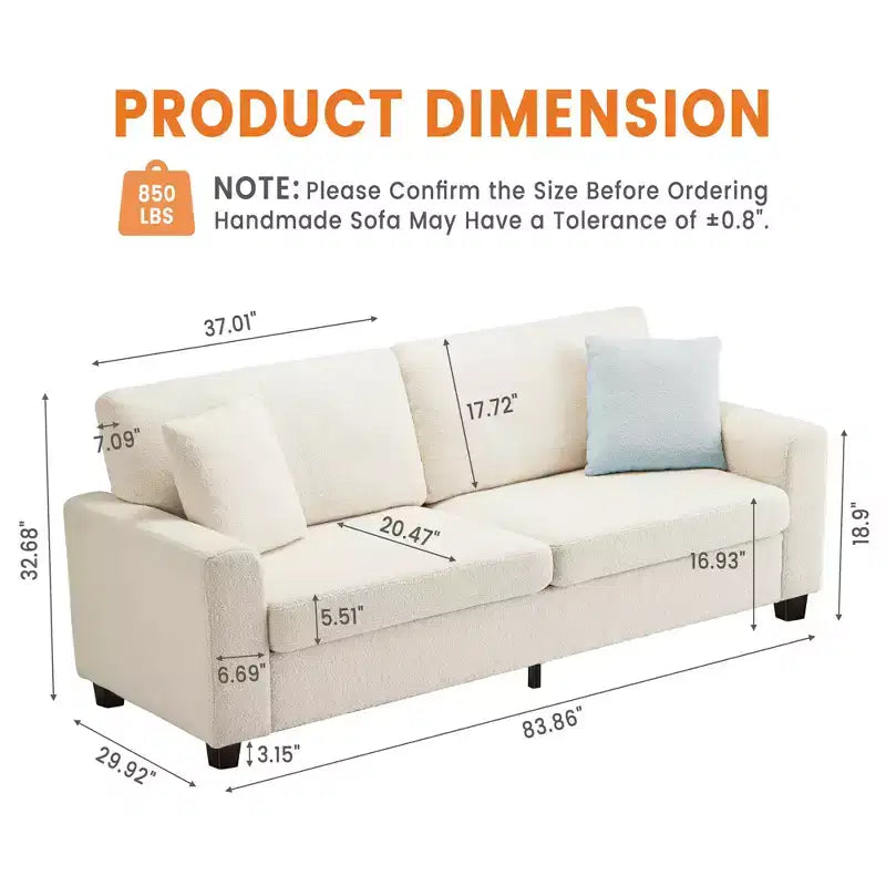 Divano moderno a 3 posti da 83 pollici, divano con seduta profonda e braccioli ampi, divanetto oversize con fodera rimovibile e lavabile, divano Cloud in peluche per camera da letto, appartamento