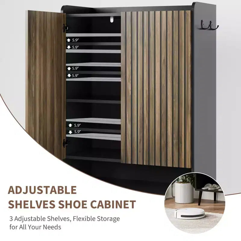 TruAIR Black Scarpiera a 6 Ripiani con 2 Ante - Grande Organizer per Scarpe da Ingresso e Soggiorno con Ganci
