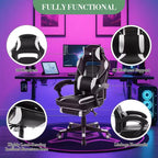 Sedia da gaming, Sedia da gaming con poggiapiedi e supporto lombare massaggiante, Design ergonomico, Poltrona reclinabile in pelle PU con schienale alto e poggiatesta, Rotazione a 360°