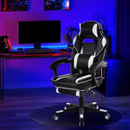 Sedia da gaming, Sedia da gaming con poggiapiedi e supporto lombare massaggiante, Design ergonomico, Poltrona reclinabile in pelle PU con schienale alto e poggiatesta, Rotazione a 360°
