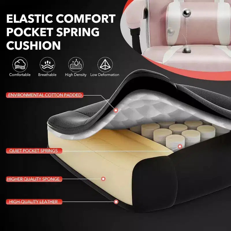 Sedia da gaming, Sedia da gaming con poggiapiedi e supporto lombare massaggiante, Design ergonomico, Poltrona reclinabile in pelle PU con schienale alto e poggiatesta, Rotazione a 360°