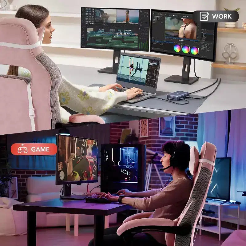 Sedia da gaming, Sedia da gaming con poggiapiedi e supporto lombare massaggiante, Design ergonomico, Poltrona reclinabile in pelle PU con schienale alto e poggiatesta, Rotazione a 360°