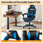 Sedia da gaming, Sedia da gaming con poggiapiedi e supporto lombare massaggiante, Design ergonomico, Poltrona reclinabile in pelle PU con schienale alto e poggiatesta, Rotazione a 360°