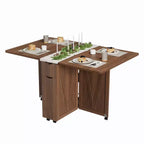 Tavolo da pranzo pieghevole, Tavolo da pranzo con contenitore e ripiani, Tavolo da pranzo salvaspazio con 6 ruote, Tavolo da cucina per piccoli spazi