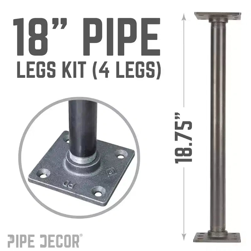 Pipe Decor 1 poll. x 18 poll. Gambe del tavolo a tubo con flangia quadrata - Confezione da 4