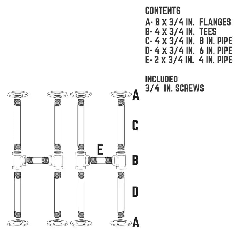 Pipe Decor Kit tubi con flange rotonde da 3/4" H per gambe di panche