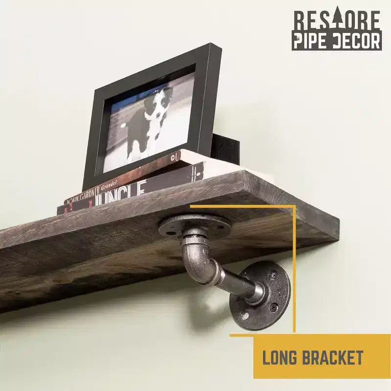 RESTORE Mensole Nere Boulder da 36 pollici con Staffe a L di Pipe Decor