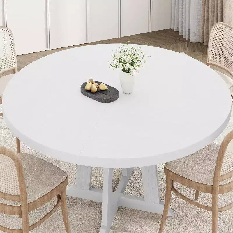Tavolo da pranzo rotondo da 119 cm per 4-6 persone, mobili in legno, tavolo da pranzo circolare con piedistallo per sala da pranzo, cucina, soggiorno, salvaspazio