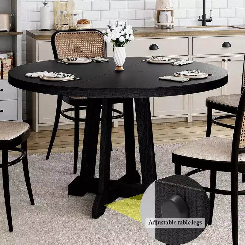 Tavolo da pranzo rotondo da 119 cm per 4-6 persone, mobili in legno, tavolo da pranzo circolare con piedistallo per sala da pranzo, cucina, soggiorno, salvaspazio