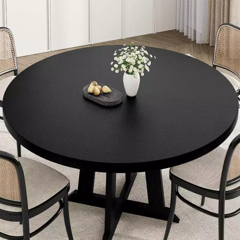 Tavolo da pranzo rotondo da 119 cm per 4-6 persone, mobili in legno, tavolo da pranzo circolare con piedistallo per sala da pranzo, cucina, soggiorno, salvaspazio