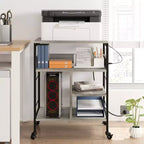 Carrello Porta Stampante a 3 Livelli con Contenitore e Stazione di Ricarica, Carrello Mobile per Stampante con 4 Prese e 2 Porte USB, Organizer Multilivello per l'Ufficio Domestico