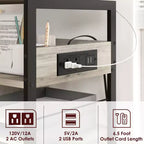 Carrello Porta Stampante a 3 Livelli con Contenitore e Stazione di Ricarica, Carrello Mobile per Stampante con 4 Prese e 2 Porte USB, Organizer Multilivello per l'Ufficio Domestico