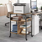 Carrello Porta Stampante a 3 Livelli con Contenitore e Stazione di Ricarica, Carrello Mobile per Stampante con 4 Prese e 2 Porte USB, Organizer Multilivello per l'Ufficio Domestico