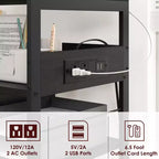 Carrello Porta Stampante a 3 Livelli con Contenitore e Stazione di Ricarica, Carrello Mobile per Stampante con 4 Prese e 2 Porte USB, Organizer Multilivello per l'Ufficio Domestico