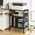 3-Tier Rolling Printer Stand with Storage & Charging Station, Mobile Printer Cart with 4 Outlets & 2 USB Ports, Multi-Level Organizer for Home Office