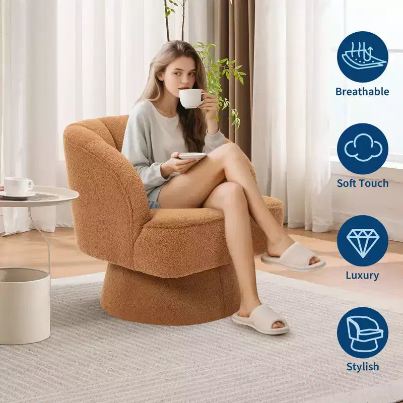Poltrona a botte girevole, poltrona imbottita in velluto a 360 gradi con schienale a righe, design ergonomico, adatta per soggiorno, camera da letto, giardino, ecc.