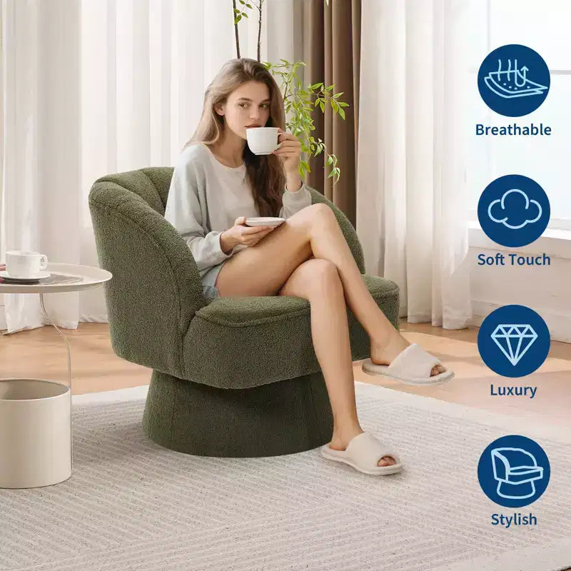 Poltrona a botte girevole, poltrona imbottita in velluto a 360 gradi con schienale a righe, design ergonomico, adatta per soggiorno, camera da letto, giardino, ecc.