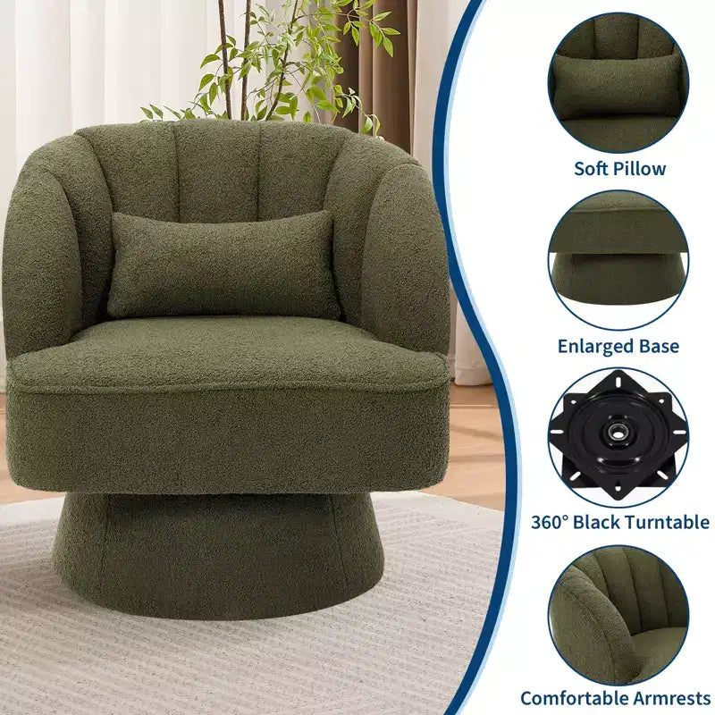 Poltrona a botte girevole, poltrona imbottita in velluto a 360 gradi con schienale a righe, design ergonomico, adatta per soggiorno, camera da letto, giardino, ecc.