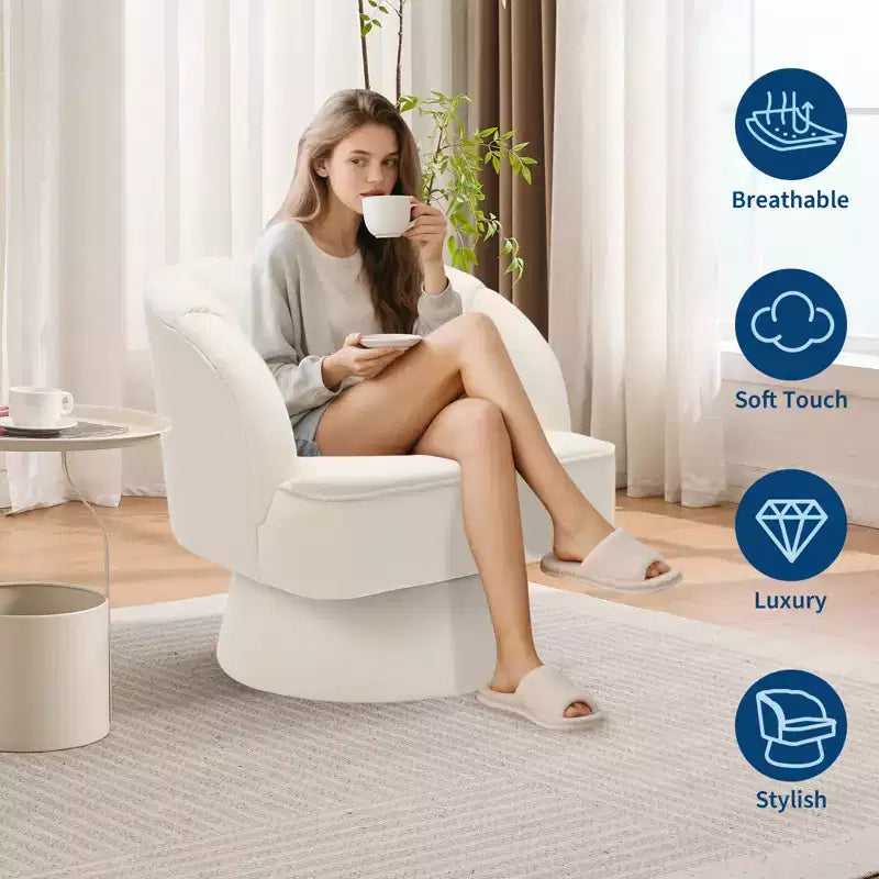 Poltrona a botte girevole, poltrona imbottita in velluto a 360 gradi con schienale a righe, design ergonomico, adatta per soggiorno, camera da letto, giardino, ecc.