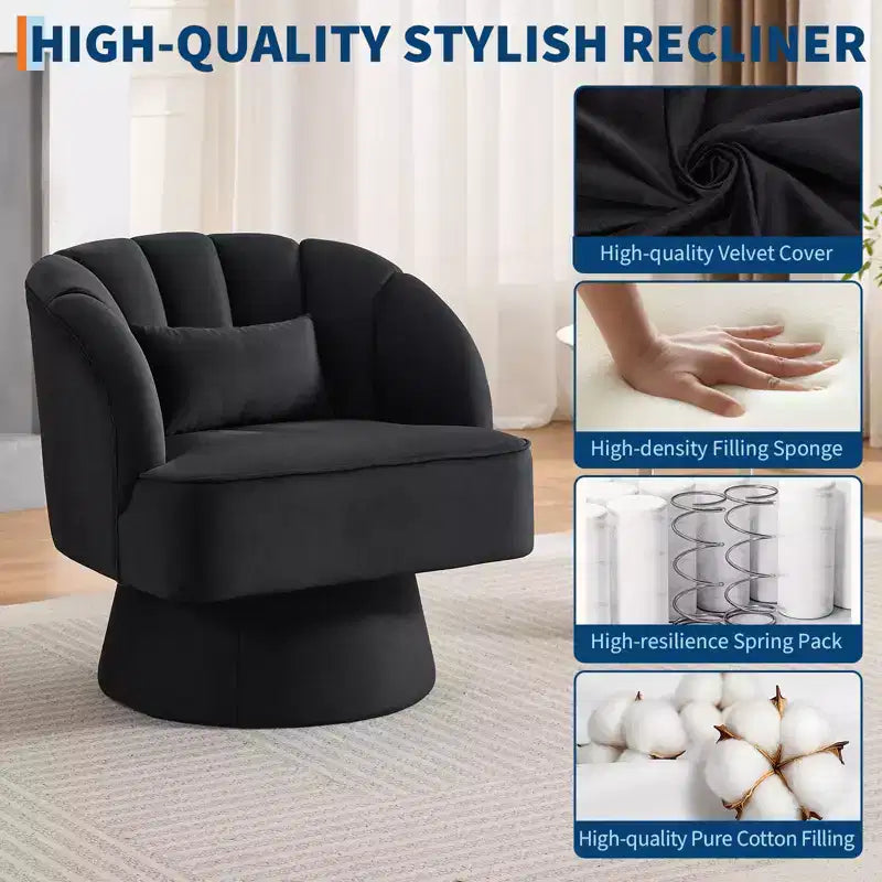 Poltrona a botte girevole, poltrona imbottita in velluto a 360 gradi con schienale a righe, design ergonomico, adatta per soggiorno, camera da letto, giardino, ecc.