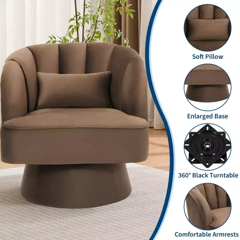 Poltrona a botte girevole, poltrona imbottita in velluto a 360 gradi con schienale a righe, design ergonomico, adatta per soggiorno, camera da letto, giardino, ecc.