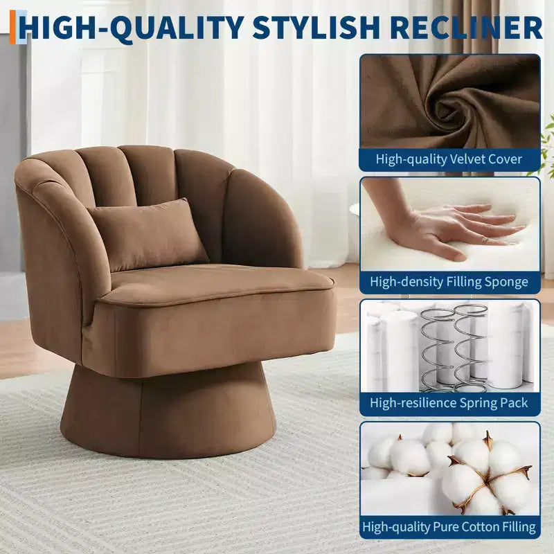 Poltrona a botte girevole, poltrona imbottita in velluto a 360 gradi con schienale a righe, design ergonomico, adatta per soggiorno, camera da letto, giardino, ecc.