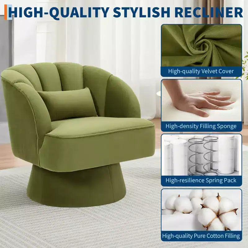 Poltrona a botte girevole, poltrona imbottita in velluto a 360 gradi con schienale a righe, design ergonomico, adatta per soggiorno, camera da letto, giardino, ecc.