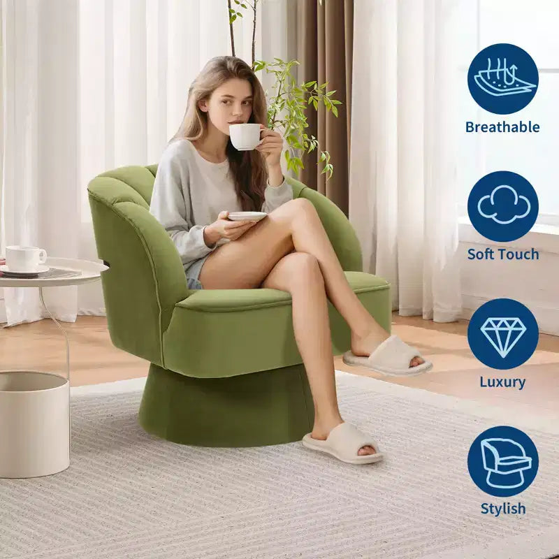 Poltrona a botte girevole, poltrona imbottita in velluto a 360 gradi con schienale a righe, design ergonomico, adatta per soggiorno, camera da letto, giardino, ecc.