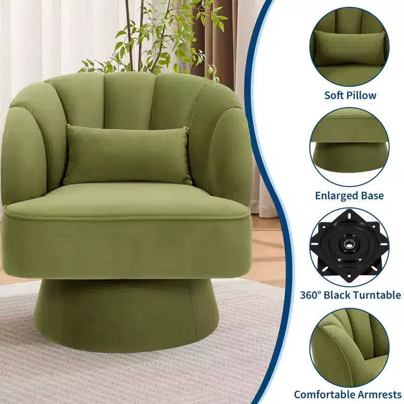 Poltrona a botte girevole, poltrona imbottita in velluto a 360 gradi con schienale a righe, design ergonomico, adatta per soggiorno, camera da letto, giardino, ecc.