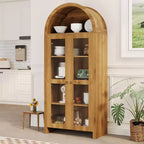 COZONY Vetrinetta ad arco alta 70 con ante in acrilico trasparente, 5 ripiani regolabili, Credenza in legno con spazio per riporre oggetti per cucina, sala da pranzo, rovere