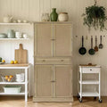 72 in Tall Farmhouse Kitchen Pantry Cabinet, 4 Door Narrow Wooden Cupboard with a Drawer, 4 Adjustable Shelves, for Home, Natural