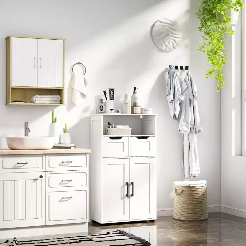 Pensile da bagno scanalato con 2 ante e ripiano regolabile, moderno armadietto dei medicinali, pensili da cucina a 3 livelli, armadietto da parete sopra il WC