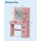 Toeletta con Specchio e Luci - Scrivania da Trucco con 4 Cassetti, Presa di Corrente Integrata, Illuminazione LED Regolabile, per Camera da Letto