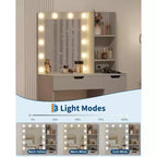 Toeletta con Specchio e Luci - Scrivania da Trucco con 4 Cassetti, Presa di Corrente Integrata, Illuminazione LED Regolabile, per Camera da Letto