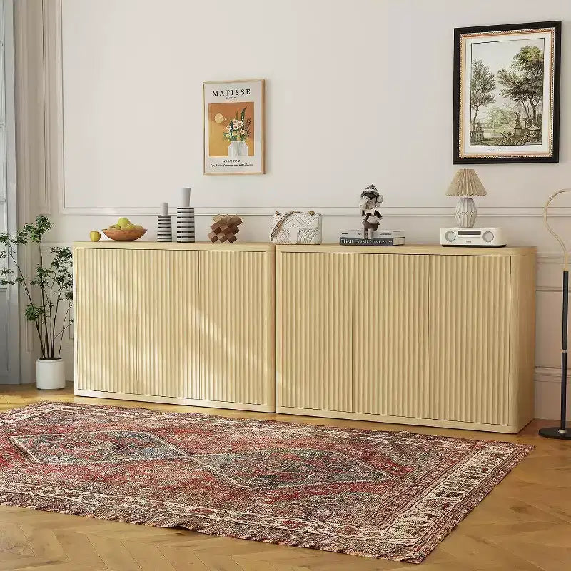 Mobile Credenza in Legno 46,7 con Ante, Madia Moderna Scanalata con Ripiani Regolabili e 3 Porte, Mobile Bar per Casa Naturale