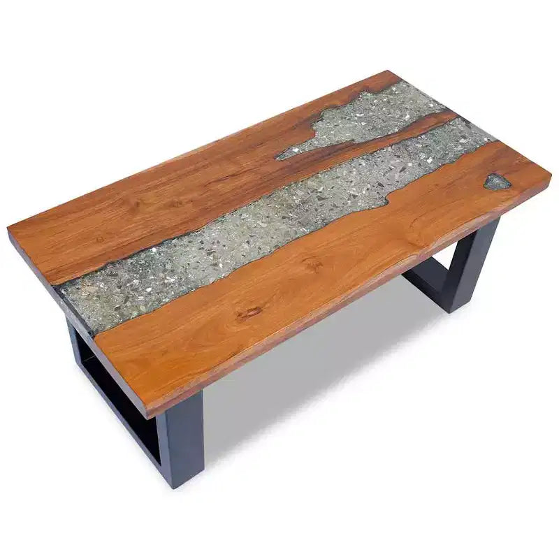 Tavolino da salotto multicolore in teak massiccio e legno di mango con resina trasparente