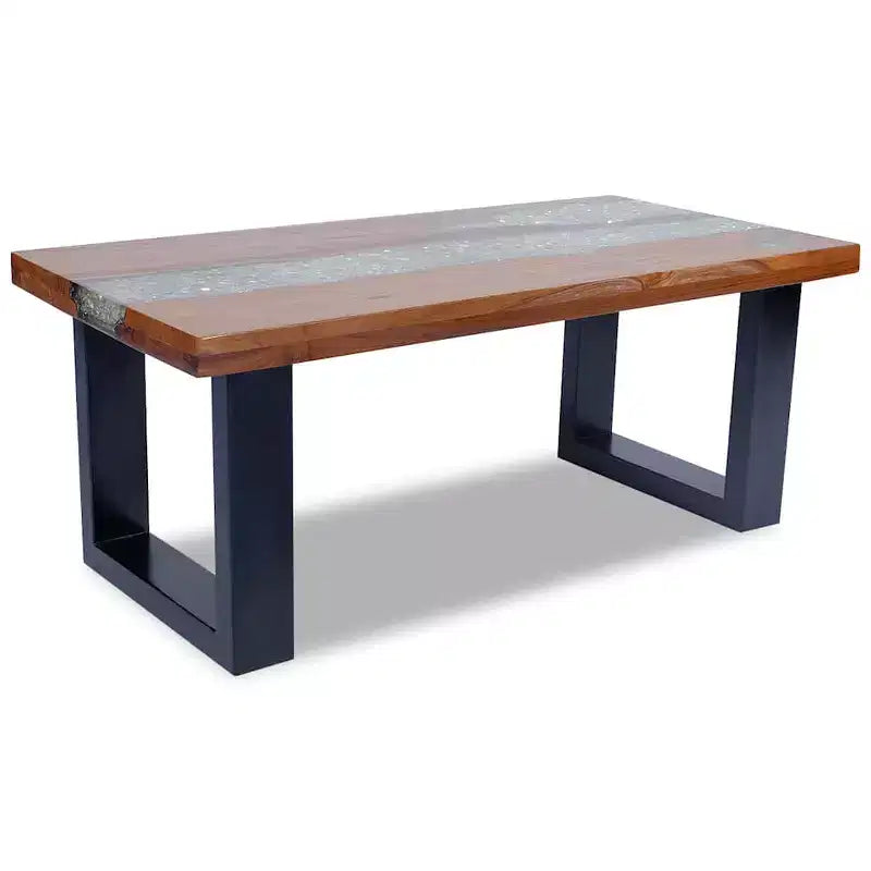 Tavolino da salotto multicolore in teak massiccio e legno di mango con resina trasparente