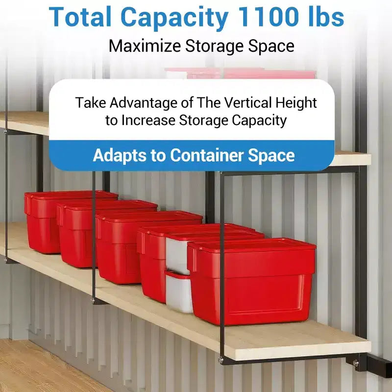 Staffe per scaffalature container, 3 ripiani regolabili in acciaio verniciato a polvere nero