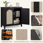 Mobile buffet in rattan con contenitore, Credenza con ante in rattan sintetico, Ripiani regolabili per soggiorno, sala da pranzo, corridoio, Nero