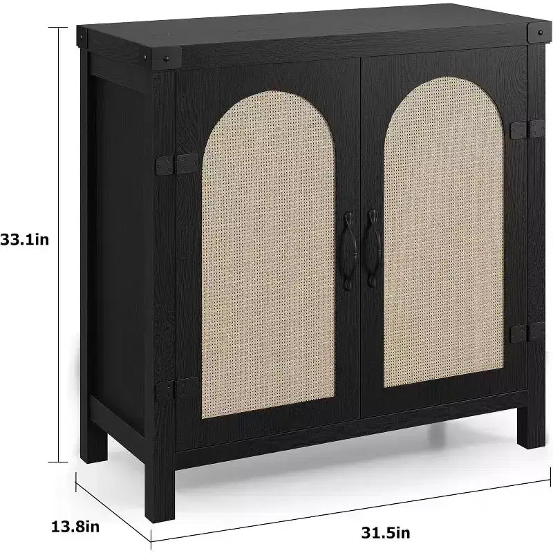 Mobile buffet in rattan con contenitore, Credenza con ante in rattan sintetico, Ripiani regolabili per soggiorno, sala da pranzo, corridoio, Nero