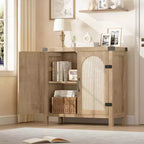 Mobile buffet in rattan con contenitore, Credenza con ante in rattan sintetico, Ripiani regolabili per soggiorno, sala da pranzo, corridoio, Nero