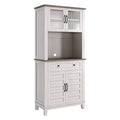 GustoWave 72 Tall Kitchen Bar Cabinet Hutch Featuring 4 Glass Doors & 1 Drawer, Modern Wood Pantry Coffee Cabinet with Ample Storage, White