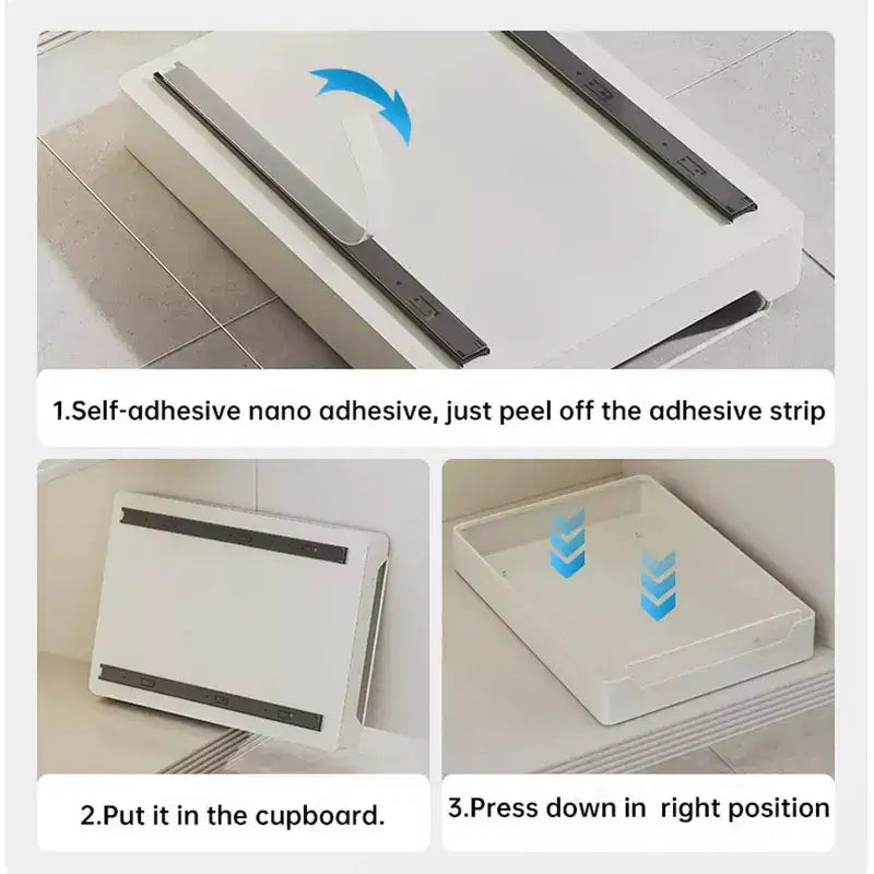 COZONY Organizer Estraibile per Armadio con Pellicola Adesiva, Ripiani Contenitori Estraibili Resistenti per Dispensa Cucina, Nessuna Perforazione Richiesta