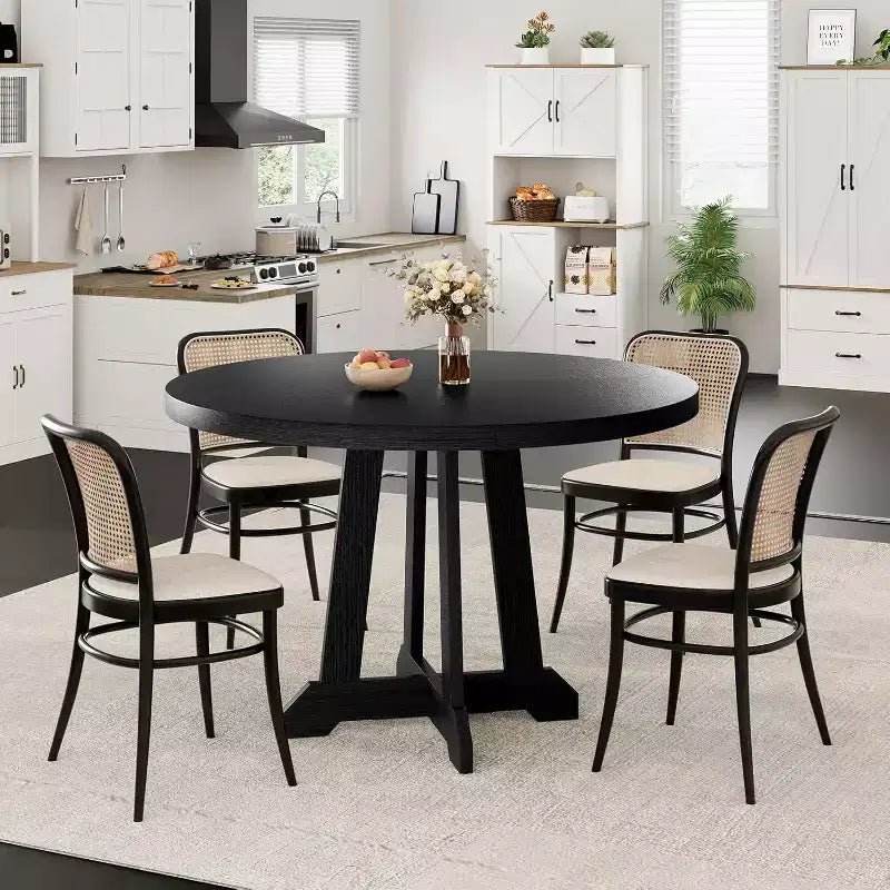 CuisinSmart Tavolo da pranzo rotondo rustico da 47'' per 4-6 persone, grande tavolo in legno con gambe robuste, per sala da pranzo, senza sedie