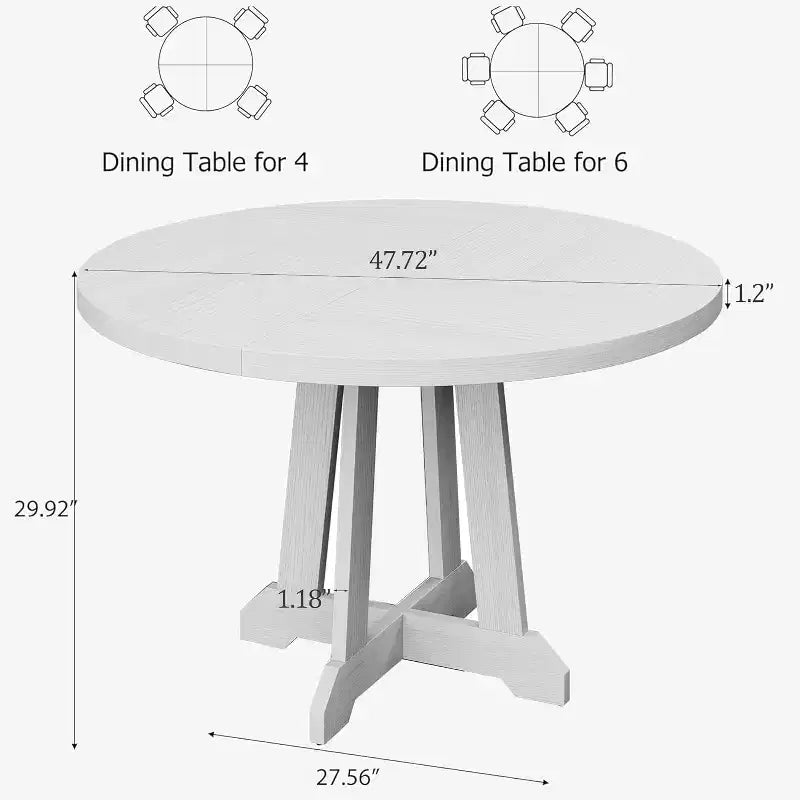 CuisinSmart Tavolo da pranzo rotondo rustico da 47'' per 4-6 persone, grande tavolo in legno con gambe robuste, per sala da pranzo, senza sedie