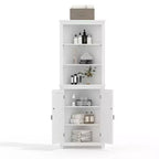 GustoWave 64 Mobile angolare alto da fattoria con 2 ante a scomparsa, credenza con ripiani regolabili, mobile contenitore da fattoria, bianco